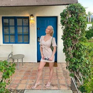 Zara Cut Out Linen Blend Mini Dress